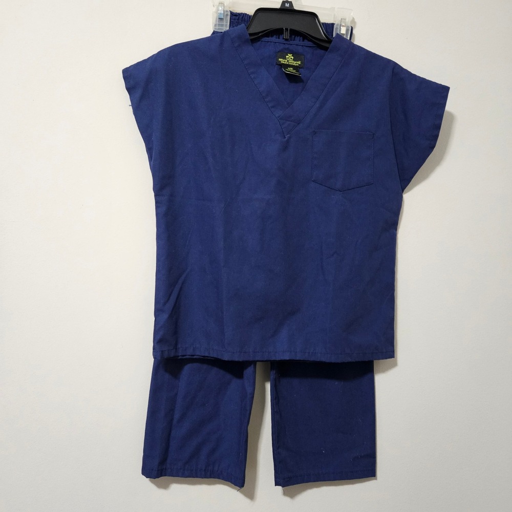 Natural Uniforms Kids Scrub Set Navy V-Neck Top Elastic Waist Pants Size‎ 8/10